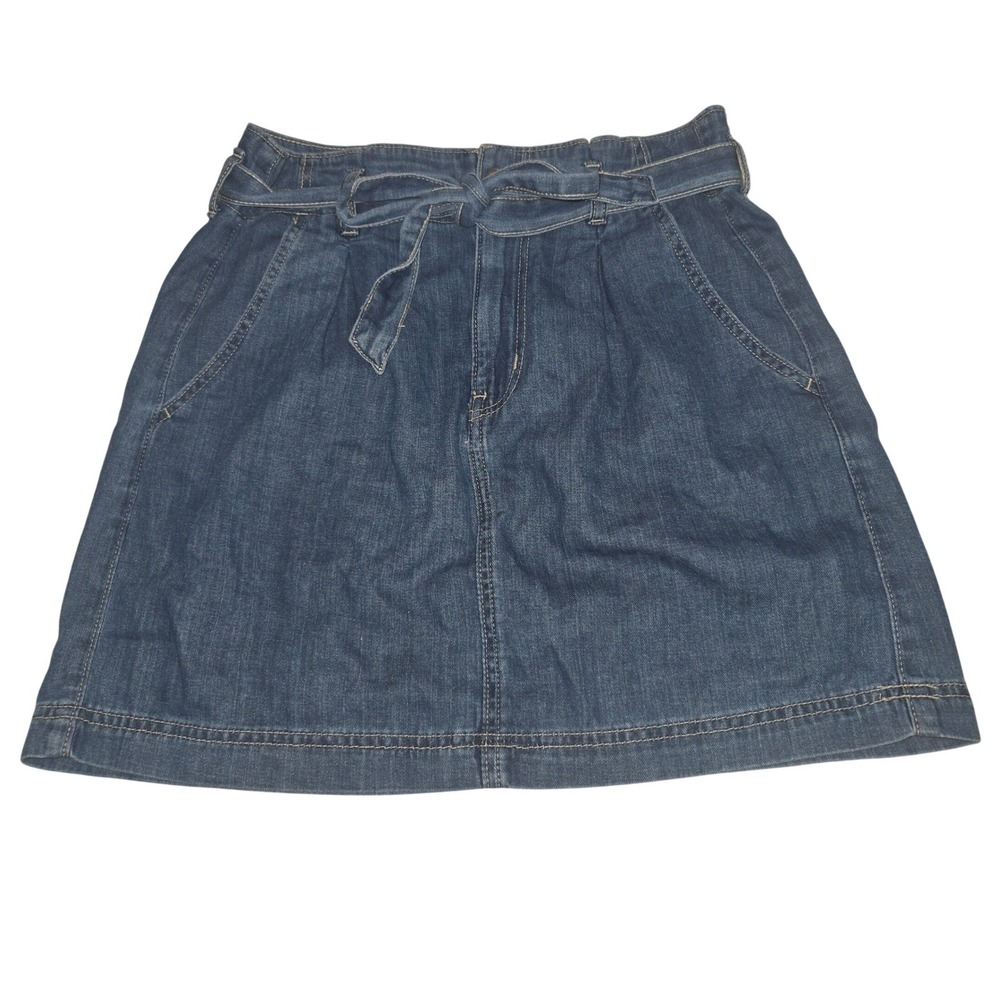 American Eagle Denim Tie Waist Mini Skirt Cotton Hemp Blue Casual‎ Size 4 NWT